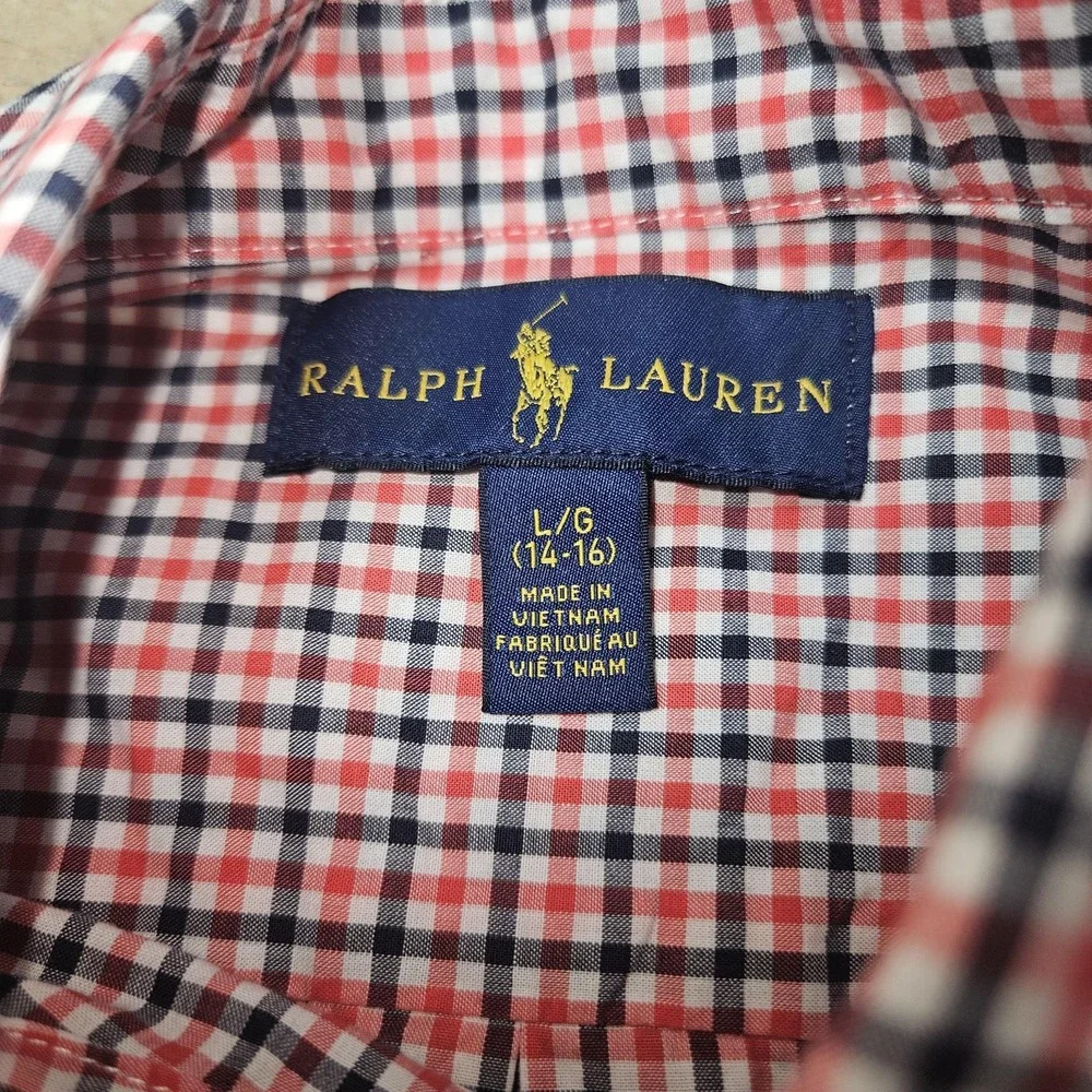 Ralph Lauren‎ Shirt Boys Large 14-16 Button Down Preppy Check Dress Casual